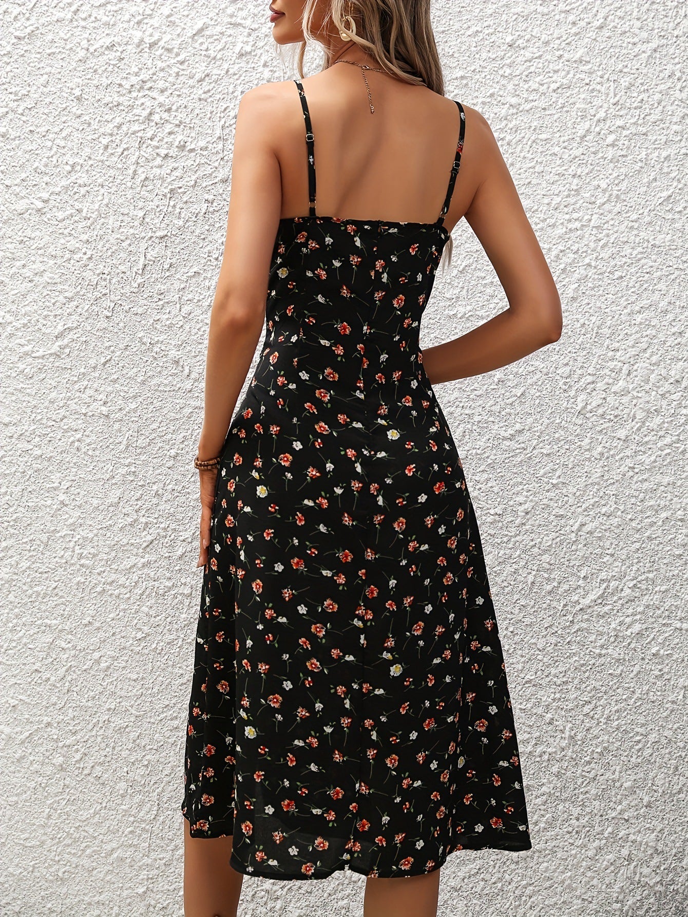 Polka Dot Print Suspender Dress Summer Sexy Slit Long Dresses For Women's Clothing