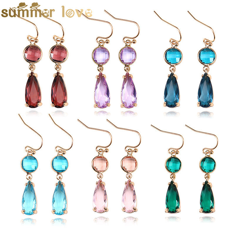 Copper Edging Geometric Multicolor K9 Glass Crystal Pendant Earrings