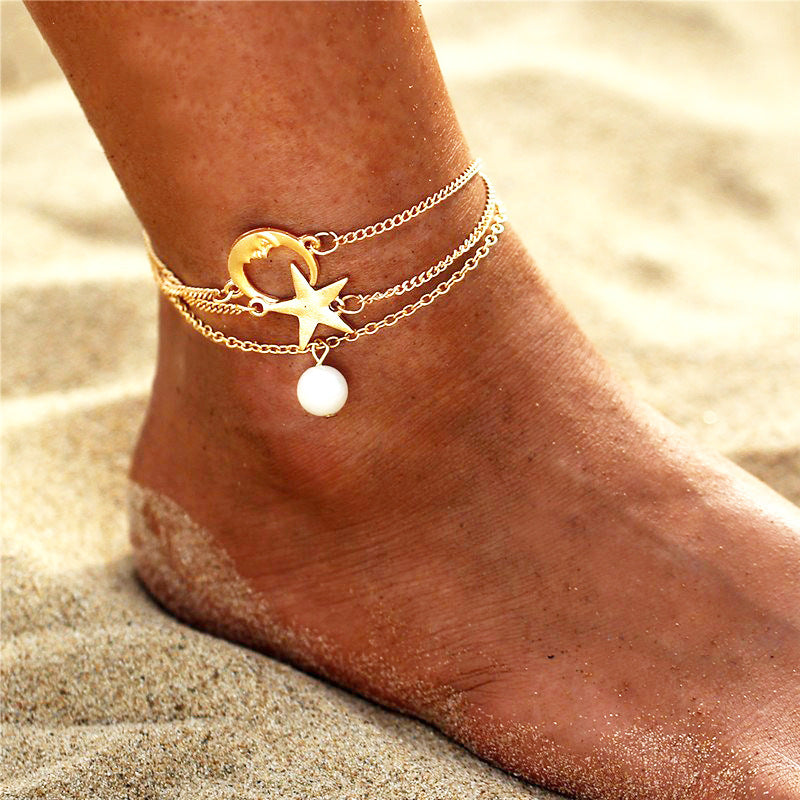 Simple Three-layer 3 Ankle Chain Metal Alloy Ornament Anklets Suit