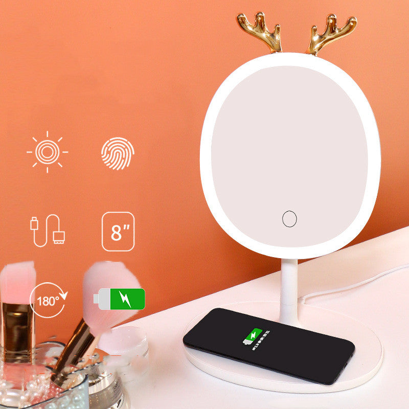 LED Smart Makeup Mirror Antler Design with Wireless Charging