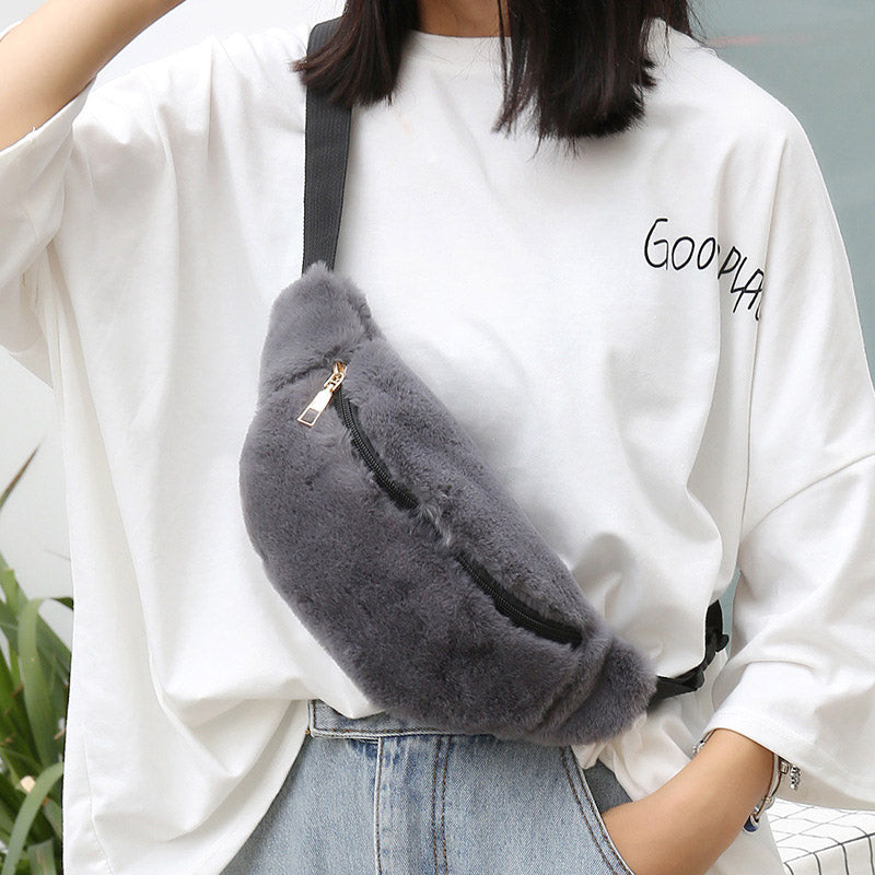 Women Waist Bag Artificial wool Fur Chest Bag