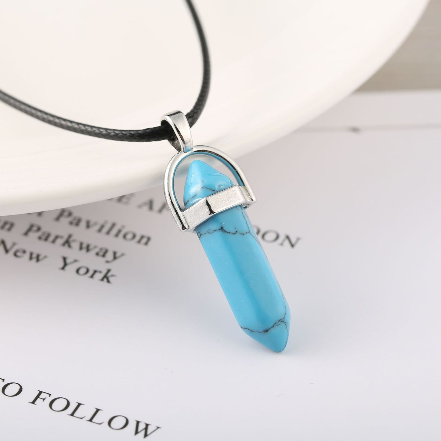 Natural Stone Bullet Hexagon Pillar Necklace