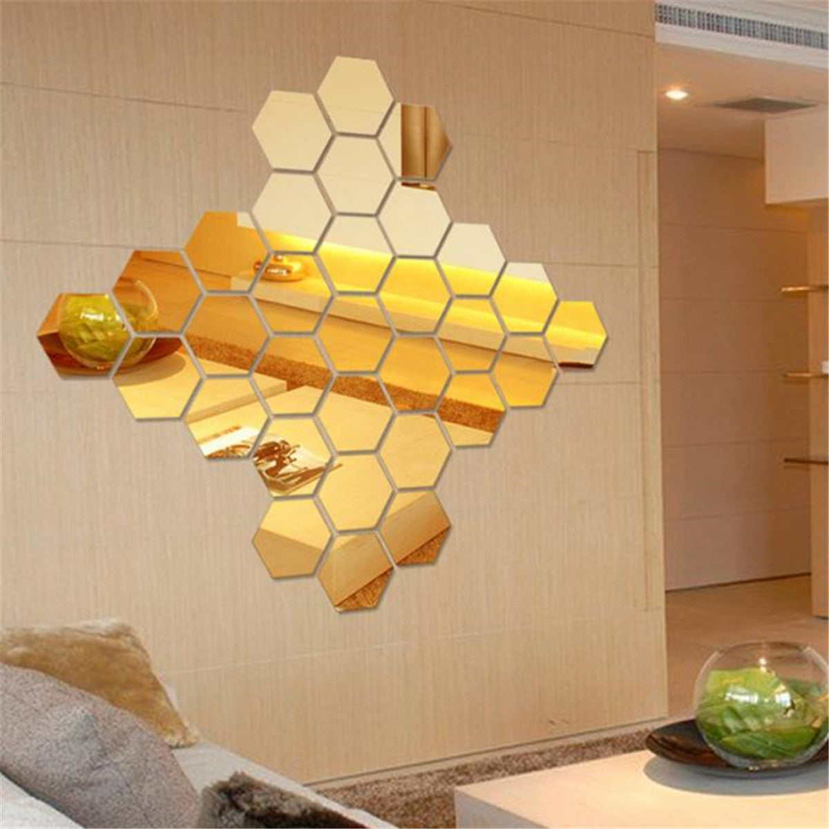 Hexagonal Mirror Acrylic Wall Sticker Background Wall Crystal Stereo Mirror Sticker