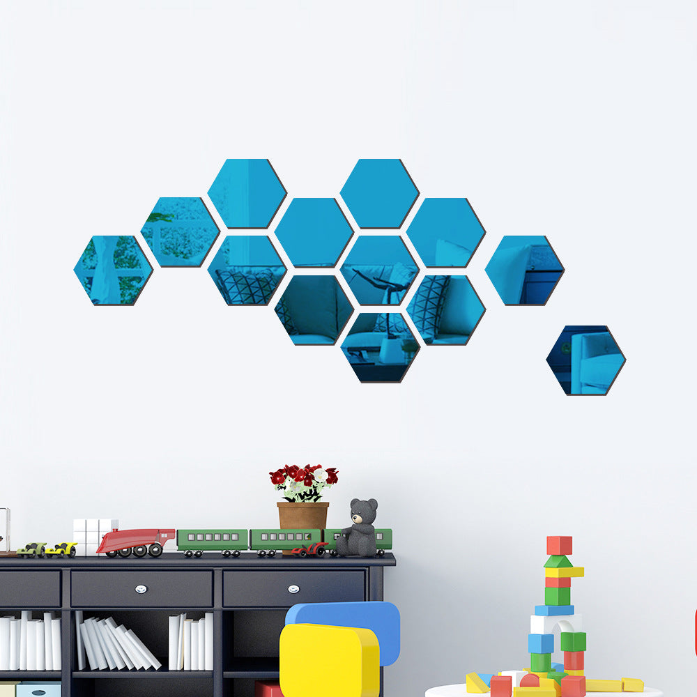 Hexagonal Mirror Acrylic Wall Sticker Background Wall Crystal Stereo Mirror Sticker