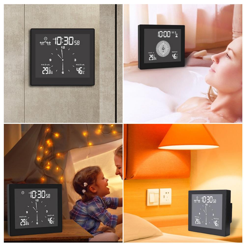 LCD Wall Clock Waterproof Bathroom Countdown Temperature Humidity Display Digital Clock Snooze Function Alarm Clock