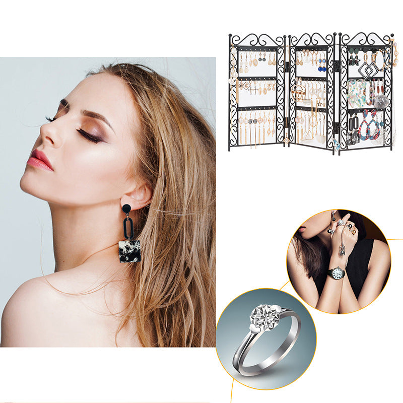 Necklace And Earring Jewelry Stand Display Rack 3 Doors Style Metal Stand Holder Display Shelf Jewelry Organizer