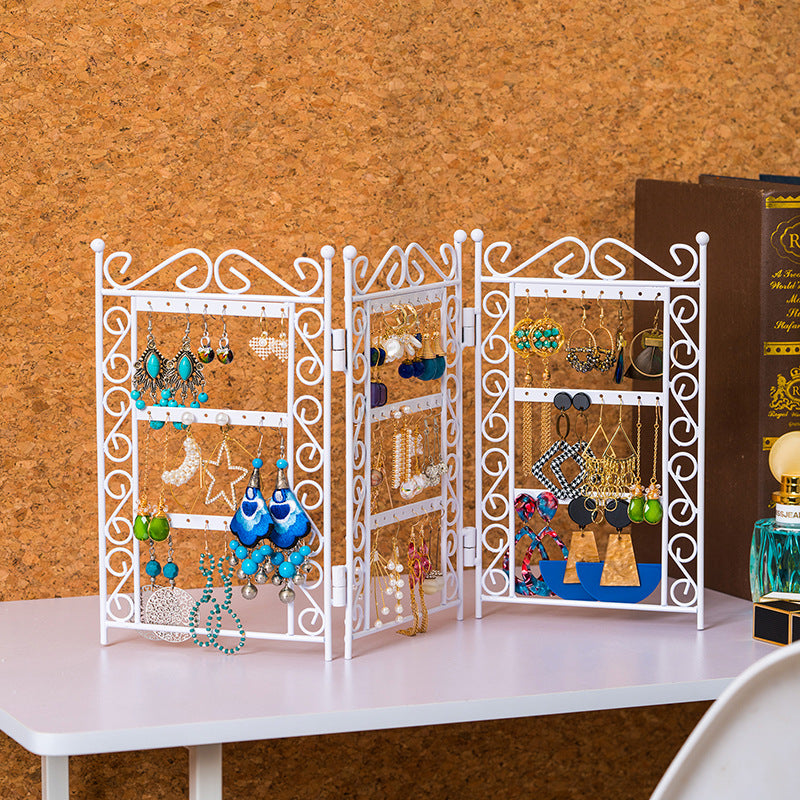 Necklace And Earring Jewelry Stand Display Rack 3 Doors Style Metal Stand Holder Display Shelf Jewelry Organizer