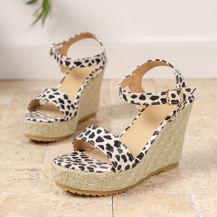 Belt Buckle New Leopard Wedge Women's Sandals