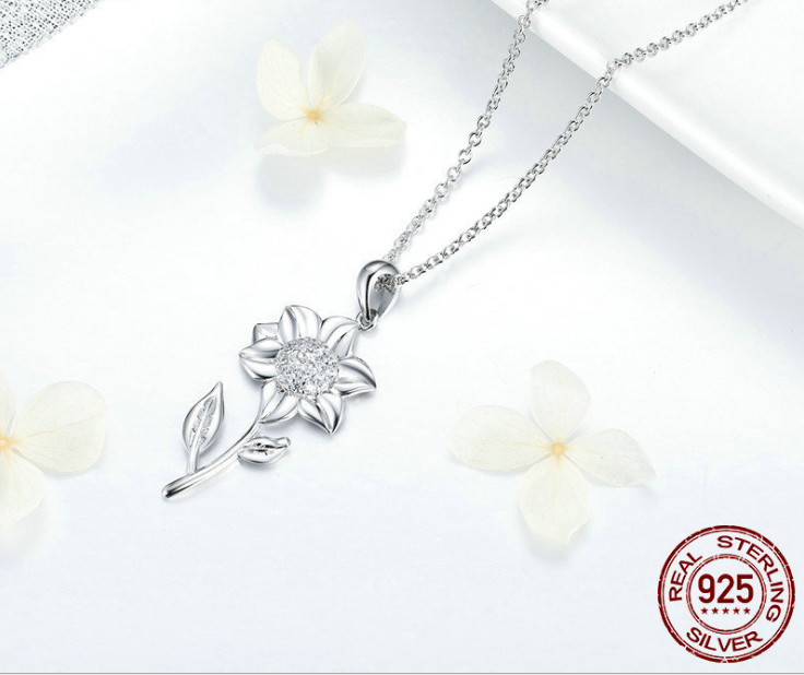 925 sterling silver necklace sunflower plated white gold and silver necklace