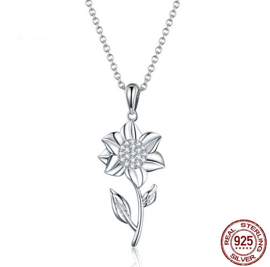 925 sterling silver necklace sunflower plated white gold and silver necklace