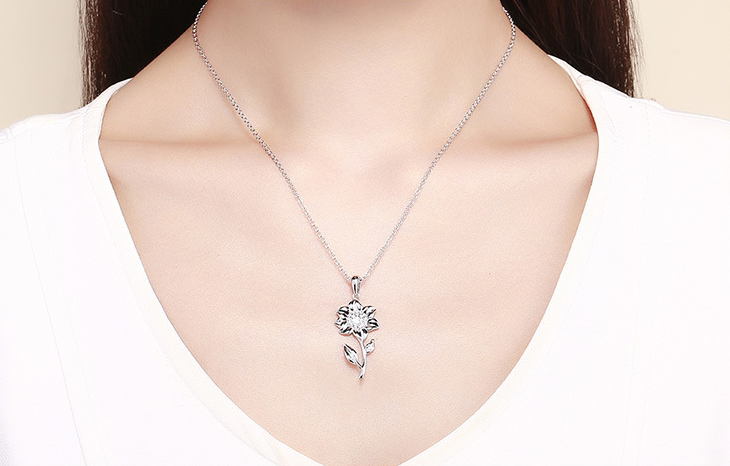 925 sterling silver necklace sunflower plated white gold and silver necklace