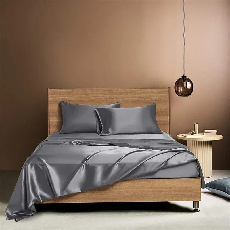 Four-piece Set Of Silk Bedding Sheets And Fitted Sheets