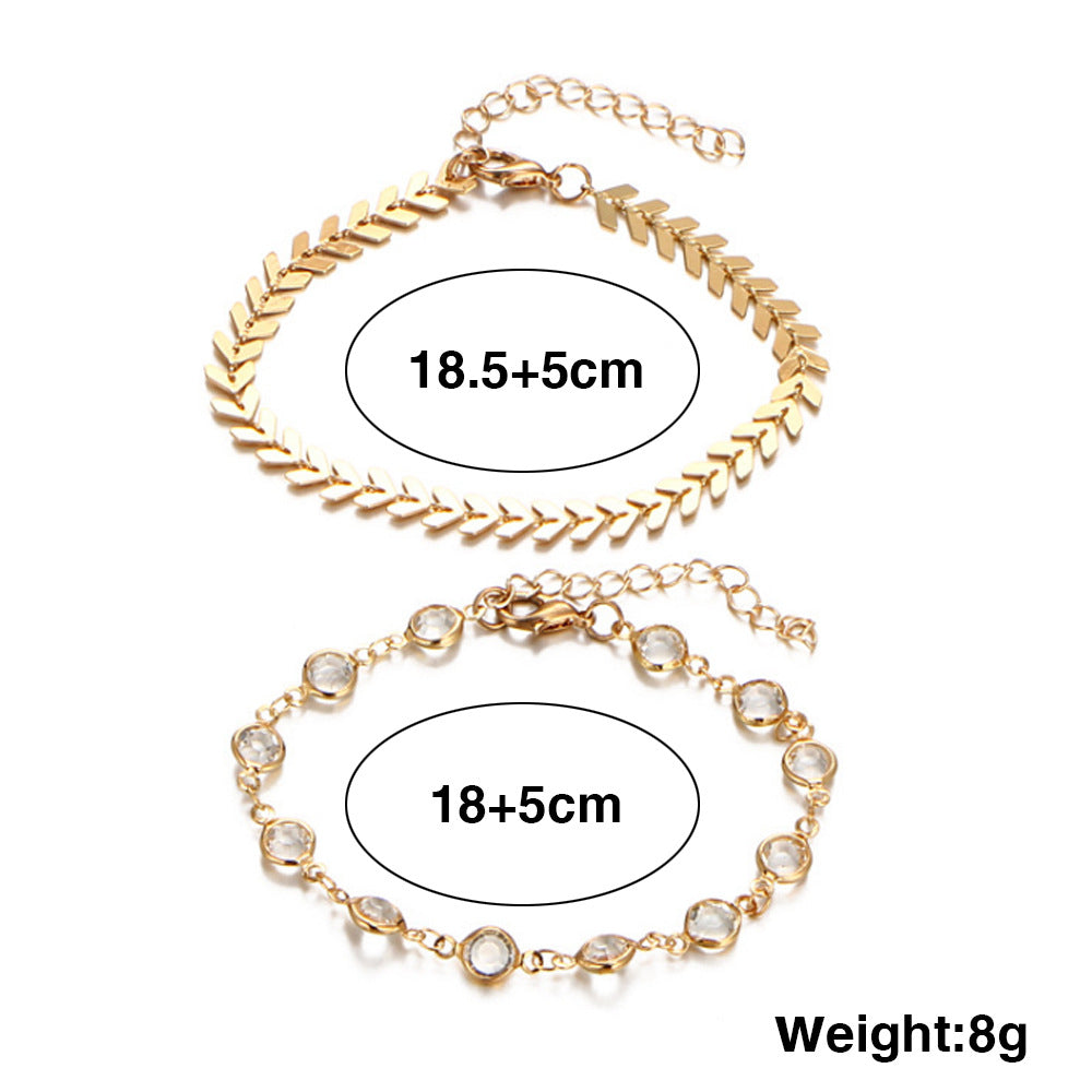 Anklet Popular Double Crystal Fishbone Chain