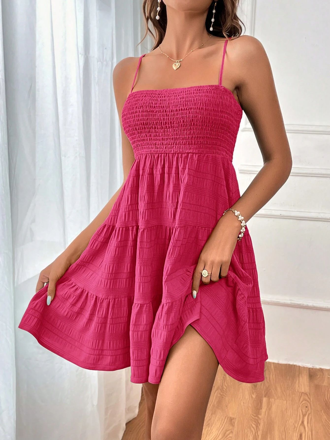 Summer Square-collar Suspender Pleated Dress Fashion Solid Color Beach Dresses For Women's Clothing