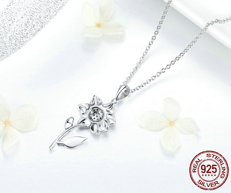 925 sterling silver necklace sunflower plated white gold and silver necklace