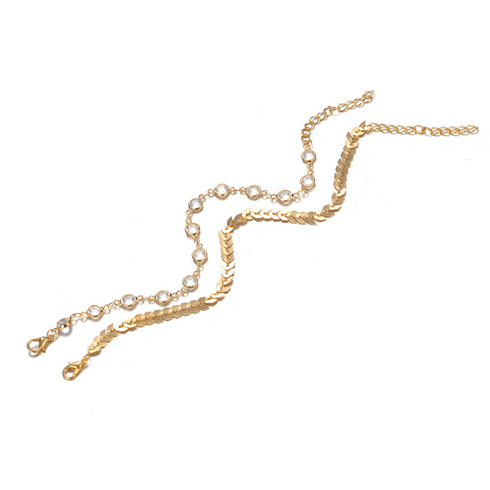 Anklet Popular Double Crystal Fishbone Chain