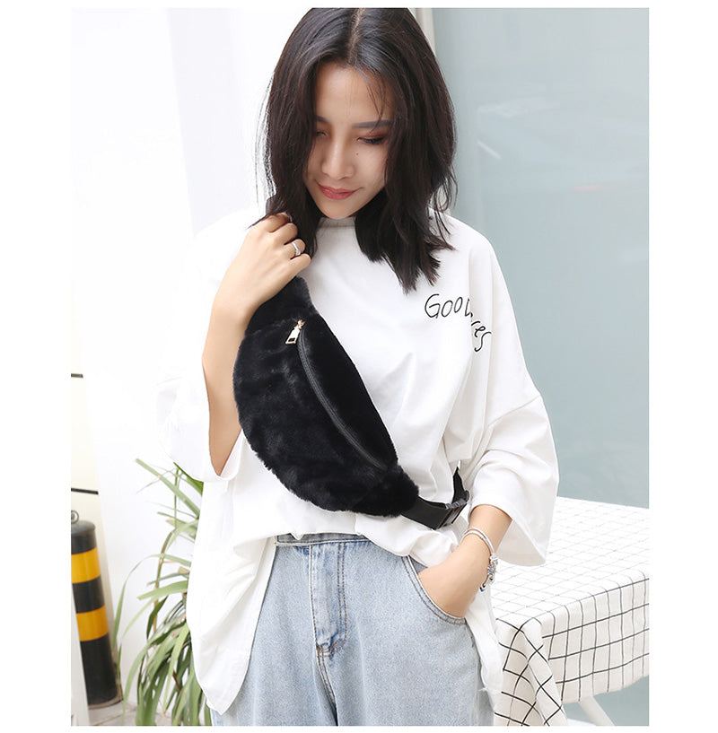 Women Waist Bag Artificial wool Fur Chest Bag