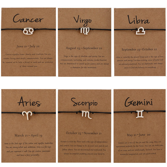 12 Constellation Zodiac Sign Rope Bracelet Adjustable Couple Bracelets