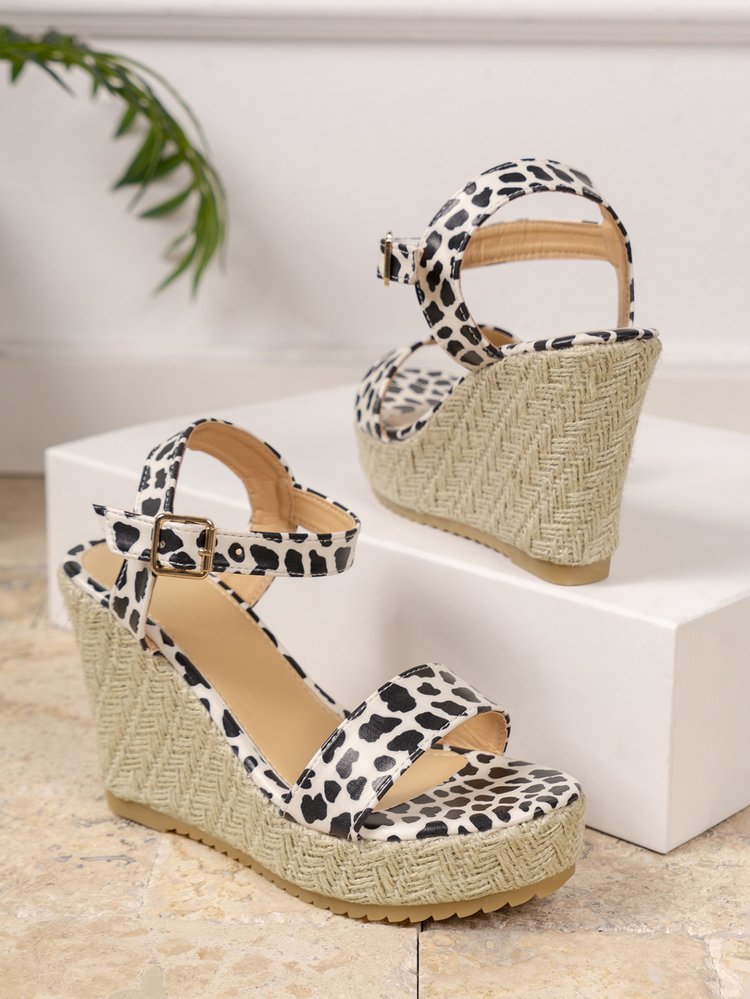 Belt Buckle New Leopard Wedge Women's Sandals