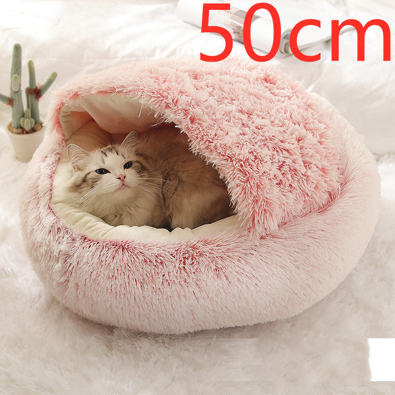 2 In 1 Dog And Cat Bed Pet Winter Bed Round Plush Warm Bed House Soft Long Plush Pets Bed