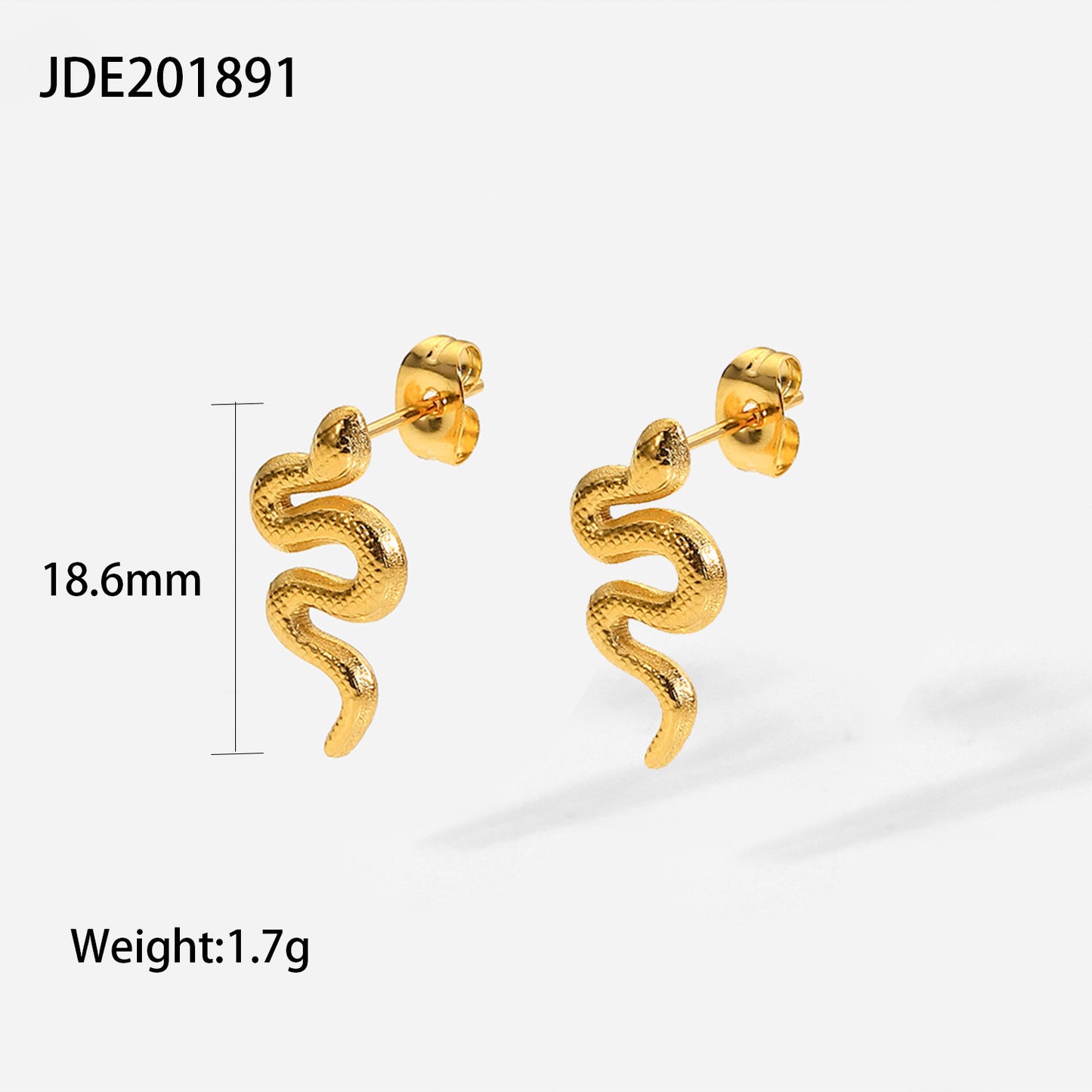 18K Gold Plated Stainless Steel Snake Stud Earrings For Women