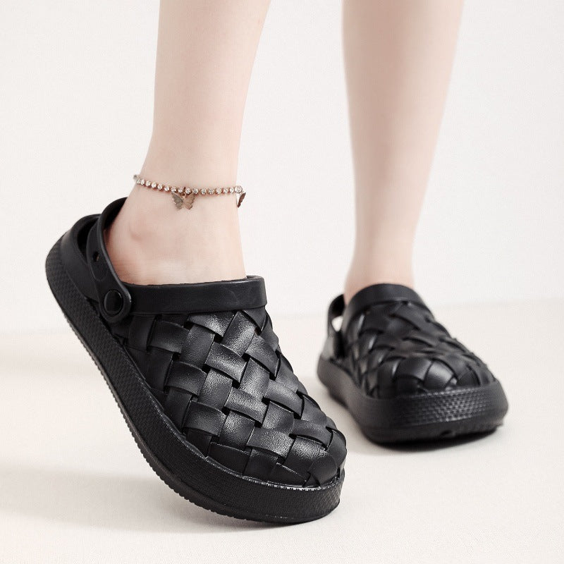 Cross-woven Clogs Shoes Summer Platform Baotou Dual-use Slippers Outdoor Garden Indoor Floor Bathroom Cozy Slipper Women House Shoes