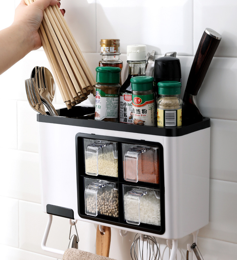 Wall-mounted multifunctional seasoning box