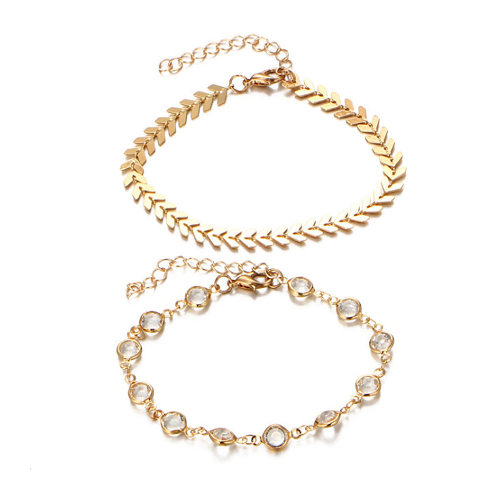 Anklet Popular Double Crystal Fishbone Chain