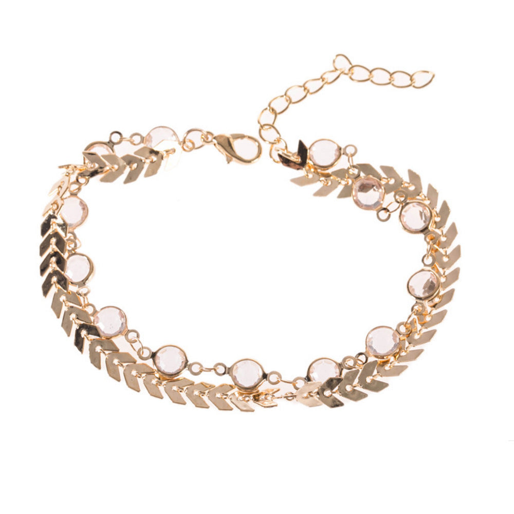 Anklet Popular Double Crystal Fishbone Chain