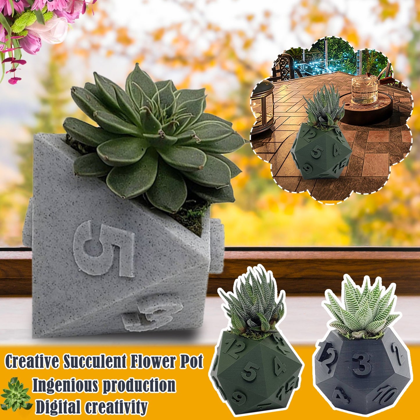 3D Printed Plant Pot Table Top RPG Dice Succulent Planter Set Home Decoration Multifunction Garden Flower Pot