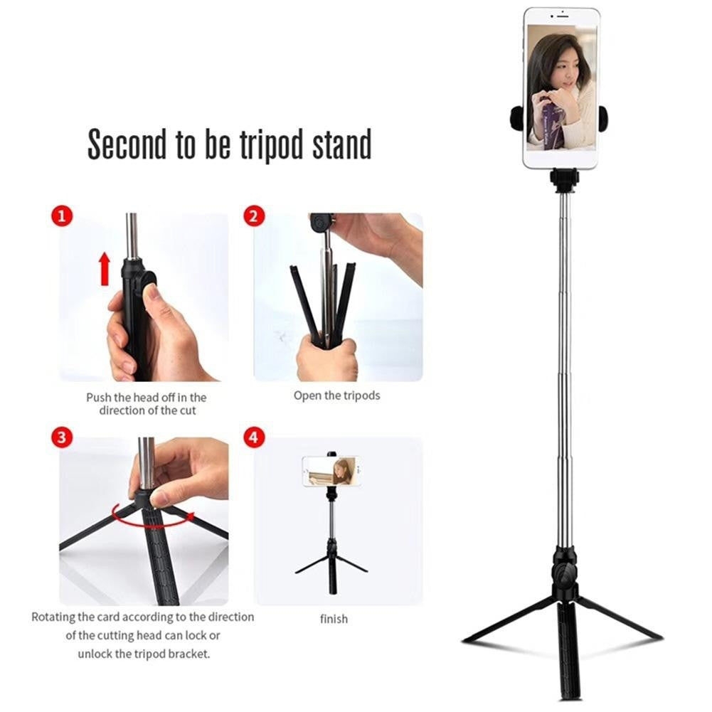 Compatible with Apple, XT10 Bluetooth 3 In 1 Selfie Stick Tripod Monopod