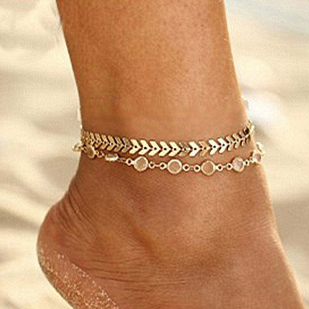 Anklet Popular Double Crystal Fishbone Chain