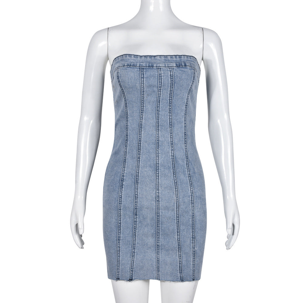 Fashion Backless Tube Denim Dress Summer Sexy Slim Short Dresses For Women Clothing